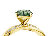 Yellow gold Fancy Green Round  Solitaire Twist Band with Pave Prong Setting_61