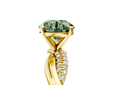 Yellow gold Fancy Green Round  Solitaire Twist Band with Pave Prong Setting_62