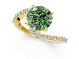 Yellow gold Fancy Green Round  Solitaire Twist Band with Pave Set Diamonds and Four-Prong Setting_127