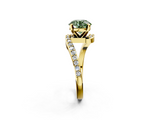 Yellow gold Fancy Green Round  Solitaire Twist Band with Pave Set Diamonds and Four-Prong Setting_128
