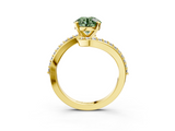 Yellow gold Fancy Green Round  Solitaire Twist Band with Pave Set Diamonds and Four-Prong Setting_129
