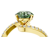 Yellow gold Fancy Green Round  Solitaire Twist Band with Pave Set Diamonds and Four-Prong Setting_130