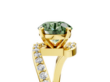Yellow gold Fancy Green Round  Solitaire Twist Band with Pave Set Diamonds and Four-Prong Setting_131
