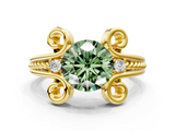 Yellow gold Fancy Green Round  Solitaire Twisted Band Scroll Prong Ring_3