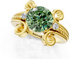 Yellow gold Fancy Green Round  Solitaire Twisted Band Scroll Prong Ring_4