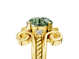Yellow gold Fancy Green Round  Solitaire Twisted Band Scroll Prong Ring_8
