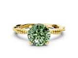 Yellow gold Fancy Green Round  Solitaire Twisted Band with Bead Prong Setting_371