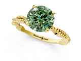 Yellow gold Fancy Green Round  Solitaire Twisted Band with Bead Prong Setting_372