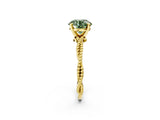 Yellow gold Fancy Green Round  Solitaire Twisted Band with Bead Prong Setting_373