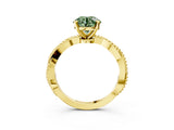 Yellow gold Fancy Green Round  Solitaire Twisted Band with Bead Prong Setting_374