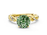 Yellow gold Fancy Green Round  Solitaire Twisted Band with Pavé Accents and Four-Prong Setting_3