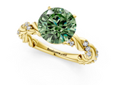 Yellow gold Fancy Green Round  Solitaire Twisted Band with Pavé Accents and Four-Prong Setting_4