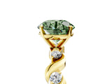 Yellow gold Fancy Green Round  Solitaire Twisted Band with Prong Setting
