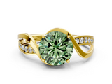 Yellow gold Fancy Green Round  Solitaire Twisted Band with Prong Setting_3