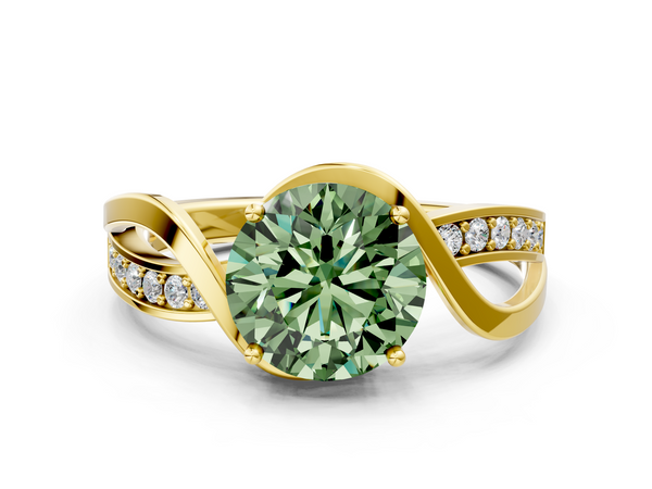 Yellow gold Fancy Green Round  Solitaire Twisted Band with Prong Setting