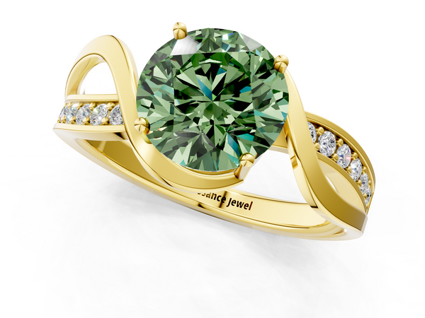 Yellow gold Fancy Green Round  Solitaire Twisted Band with Prong Setting