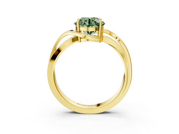Yellow gold Fancy Green Round  Solitaire Twisted Band with Prong Setting