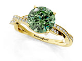 Yellow gold Fancy Green Round  Solitaire Twisted Pave Diamond Ring with Four-Prong Setting_104