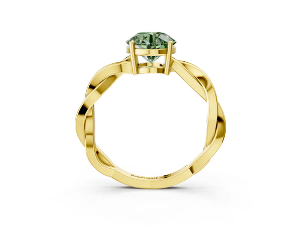 Yellow Gold Round Solitaire Engagement Ring Setting for Fancy Green Center with Twisted Pave Band