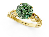 Yellow gold Fancy Green Round  Solitaire Vine Band with Milgrain Prong Setting_4