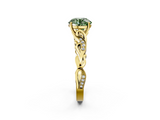 Yellow gold Fancy Green Round  Solitaire Vine Band with Milgrain Prong Setting_5