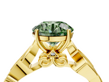 Yellow gold Fancy Green Round  Solitaire Vine Band with Milgrain Prong Setting_7