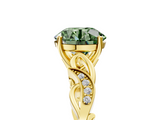 Yellow gold Fancy Green Round  Solitaire Vine Band with Milgrain Prong Setting_8