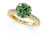 Yellow gold Fancy Green Round  Solitaire with Pavé Band and Four-Prong Setting_278