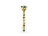 Yellow gold Fancy Green Round  Solitaire with Pavé Band and Four-Prong Setting_279