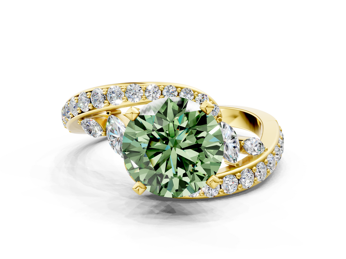 Yellow gold Fancy Green Round  Solitaire with Pavé Twist Band and Four-Prong Setting_59