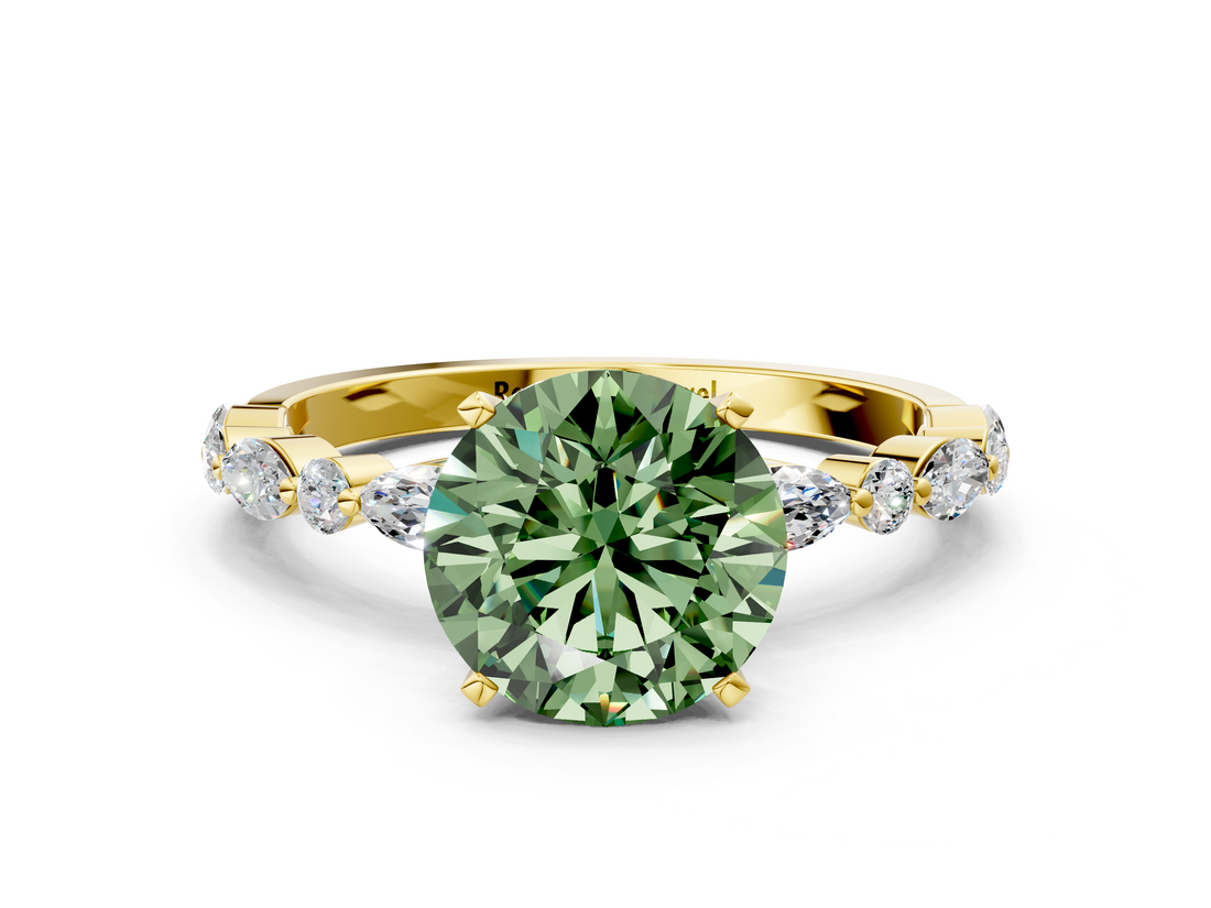 Yellow gold Fancy Green Round  Solitaire with Side Stones on a Pavé Band and Four-Prong Setting_24