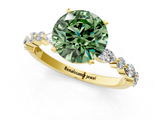 Yellow gold Fancy Green Round  Solitaire with Side Stones on a Pavé Band and Four-Prong Setting_25