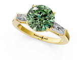 Yellow gold Fancy Green Round  Solitaire with Tapered Baguette Side Stones on a Classic Band with Four-Prong Setting_71