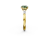 Yellow gold Fancy Green Round  Solitaire with Tapered Baguette Side Stones on a Classic Band with Four-Prong Setting_72
