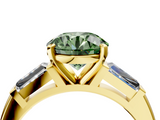 Yellow gold Fancy Green Round  Solitaire with Tapered Baguette Side Stones on a Classic Band with Four-Prong Setting_74