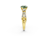 Yellow gold Fancy Green Round  Three-Stone Diamond Ring with Pavé Split Shank and Four-Prong Setting_84