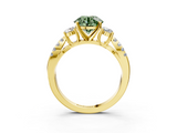 Yellow gold Fancy Green Round  Three-Stone Diamond Ring with Pavé Split Shank and Four-Prong Setting_85