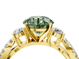 Yellow gold Fancy Green Round  Three-Stone Diamond Ring with Pavé Split Shank and Four-Prong Setting_86