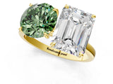 Yellow gold Fancy Green Round  and Emerald Cut Toi Moi Ring with Prong Setting_101