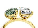 Yellow gold Fancy Green Round  and Emerald Cut Toi Moi Ring with Prong Setting_104