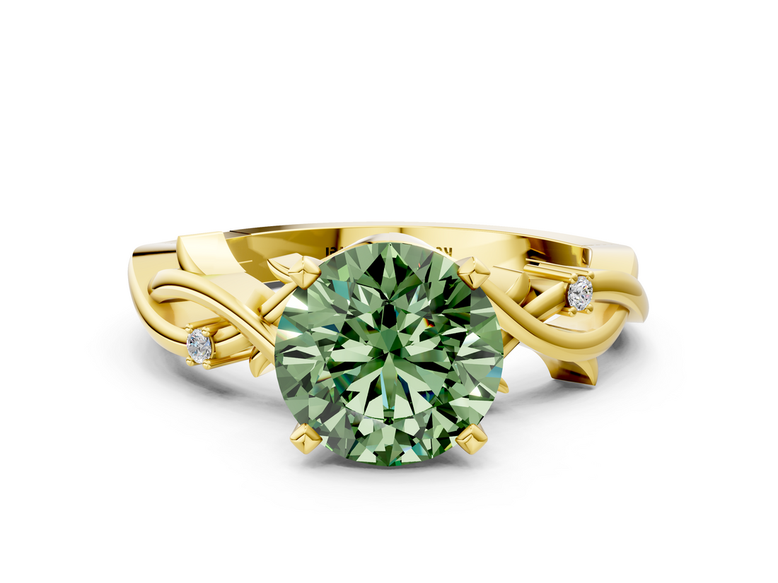 Yellow gold Fancy Green Round cut Solitaire Twisted Band Prong Setting Ring_188