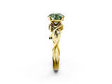 Yellow gold Fancy Green Round cut Solitaire Twisted Band Prong Setting Ring_190