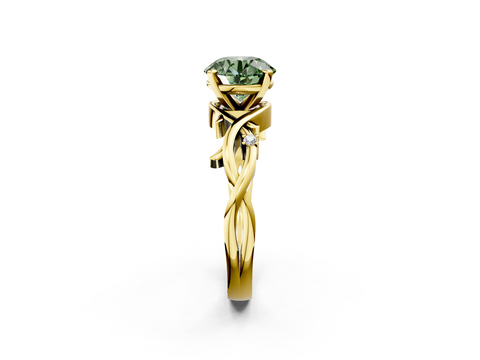 Yellow gold Fancy Green Round cut Solitaire Twisted Band Prong Setting Ring_190