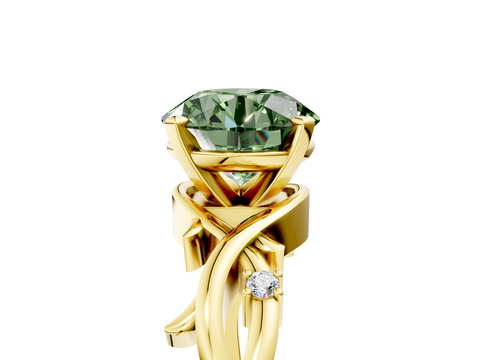 Yellow gold Fancy Green Round cut Solitaire Twisted Band Prong Setting Ring_193