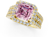 Yellow gold Fancy Pink Asscher -Cut Halo Diamond Ring with Split Shank and Four-Prong Setting_52