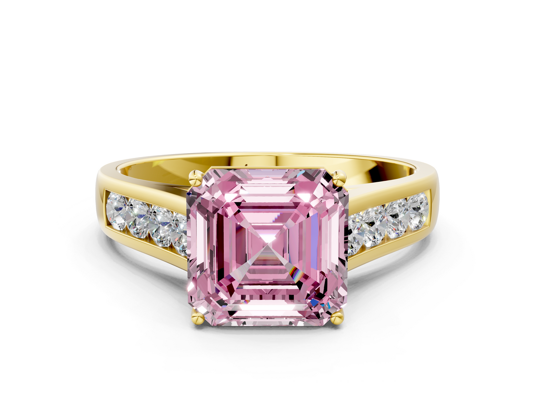 Yellow gold Fancy Pink Asscher  Brilliant Channel-Set Solitaire Ring with Four-Prong Setting_56