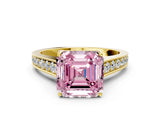 Yellow gold Fancy Pink Asscher  Brilliant Cut Diamond Engagement Ring with Pavé Band and Four-Prong Setting_80