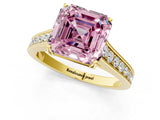 Yellow gold Fancy Pink Asscher  Brilliant Cut Diamond Engagement Ring with Pavé Band and Four-Prong Setting_81