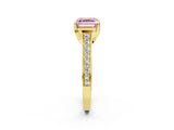 Yellow gold Fancy Pink Asscher  Brilliant Cut Diamond Engagement Ring with Pavé Band and Four-Prong Setting_82