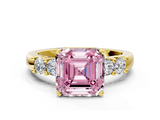 Yellow gold Fancy Pink Asscher  Brilliant Cut Diamond Five-Stone Prong Set Engagement Ring with Channel Band_18